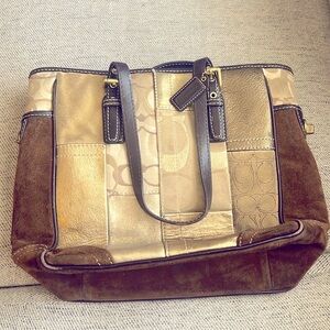 Coach Gold Patchwork Suede and Leather Tote Bag F11408